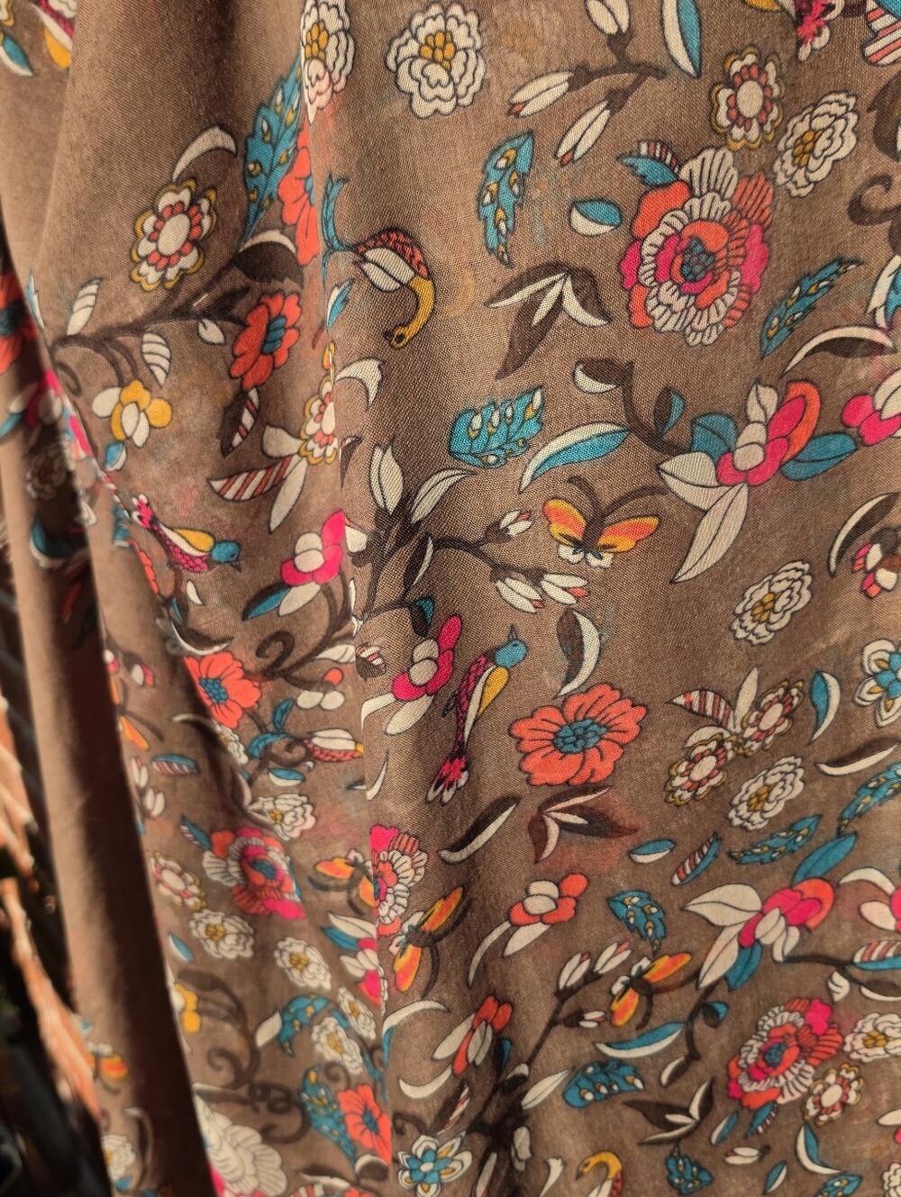 Made in Italy Sheer Brown Floral Print Scarf Wrap 72x42"